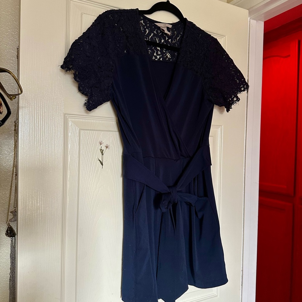 Elegant Navy Lace Romper
